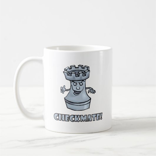 Funny rook schaakstuk (cartoon) checkmate! koffiemok (Links)