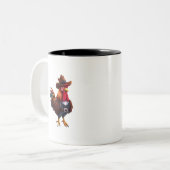 Funny Rooster Cartoon Illustratie Kunst Tweekleurige Koffiemok (Voorkant links)