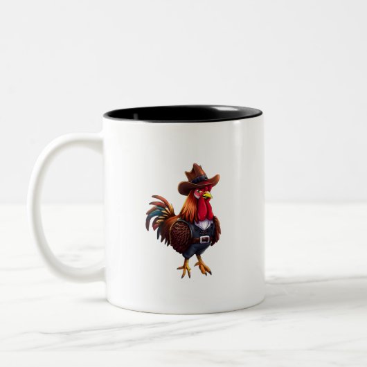 Funny Rooster Cartoon Illustratie Kunst Tweekleurige Koffiemok (Links)