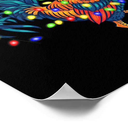 Funny Rooster Chicken Christmas Lights Pajama Farm Poster (Hoek)