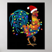 Funny Rooster Chicken Christmas Lights Pajama Farm Poster (Voorkant)