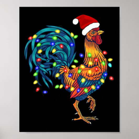 Funny Rooster Chicken Christmas Lights Pajama Farm Poster (Voorkant)