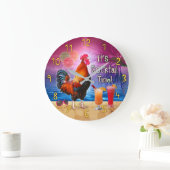 Funny Rooster Chicken Cocktail Time Tropisch Beach Grote Klok (Huis)