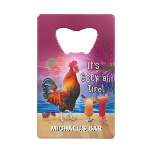 Funny Rooster Chicken Cocktail Tropical Beach Name Creditkaart Flessenopener