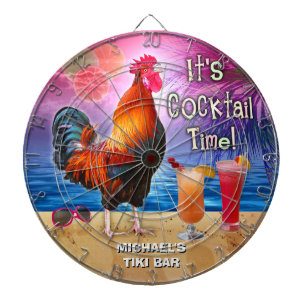 Funny Rooster Chicken Cocktail Tropical Beach Name Dartbord