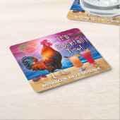 Funny Rooster Chicken Cocktail Tropical Beach Name Kartonnen Onderzetters (Schuin)