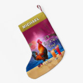 Funny Rooster Chicken Cocktail Tropical Beach Name Kleine Kerstsok (Achterkant (Hangend))