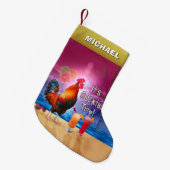 Funny Rooster Chicken Cocktail Tropical Beach Name Kleine Kerstsok (Voorkant (Hangend))