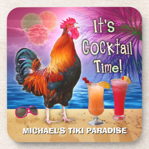 Funny Rooster Chicken Cocktails Tropical Beach Zee Drankjes Onderzetter