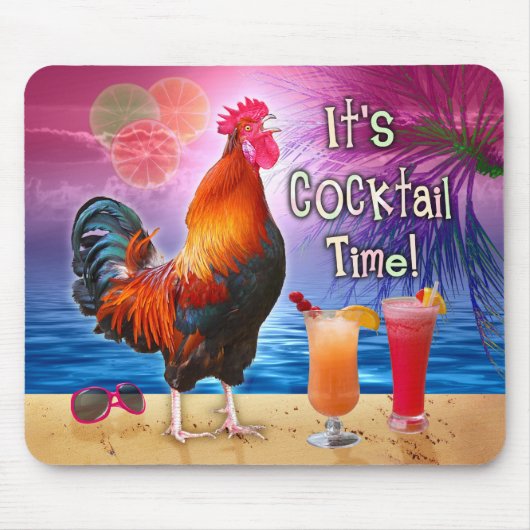 Funny Rooster Chicken Cocktails Tropical Beach Zee Muismat (Voorkant)