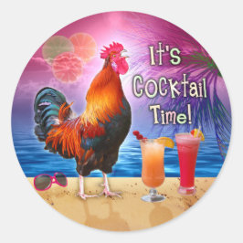 Funny Rooster Chicken Cocktails Tropical Beach Zee Ronde Sticker