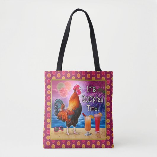 Funny Rooster Chicken Cocktails Tropical Beach Zee Tote Bag (Voorkant)