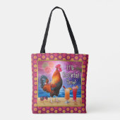 Funny Rooster Chicken Cocktails Tropical Beach Zee Tote Bag (Achterkant)
