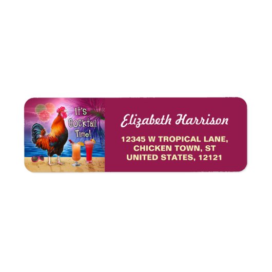 Funny Rooster Chicken CocktailTropical Beach Zee Etiket (Voorkant)