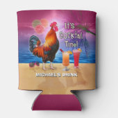 Funny Rooster Chicken Drink Tropical Beach Naam Blikjeskoeler (Achterkant)