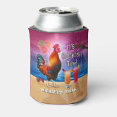 Funny Rooster Chicken Drink Tropical Beach Naam Blikjeskoeler (Blikje Achterkant)
