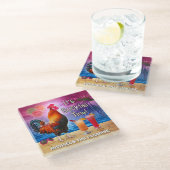 Funny Rooster Chicken Drink Tropical Beach Naam Glazen Onderzetter (Schuin)