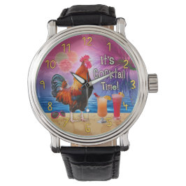 Funny Rooster Chicken Drink tropisch strand Zee Horloge
