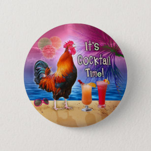 Funny Rooster Chicken Drink tropisch strand Zee Ronde Button 5,7 Cm