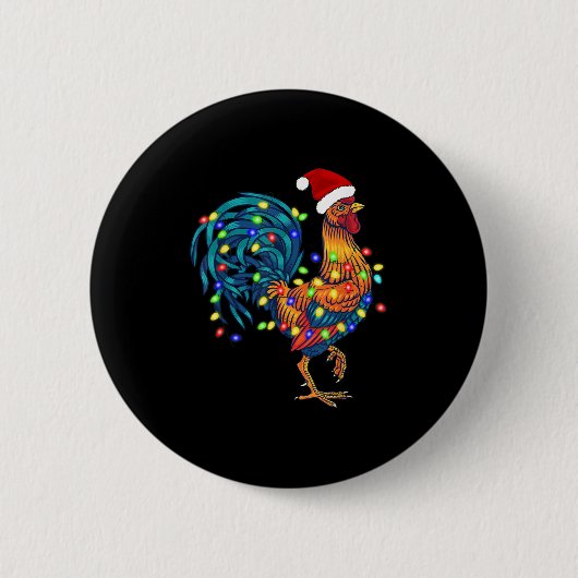 Funny Rooster Chicken Kerstlames Pajama Boerderij Ronde Button 5,7 Cm (Voorkant)