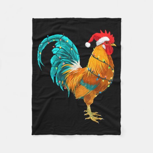 Funny Rooster Chicken Santa Christmas Lights Farme Fleece Deken (Voorkant)