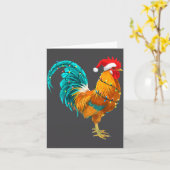 Funny Rooster Chicken Santa Christmas Lights Farme Kaart (Gele Bloem)