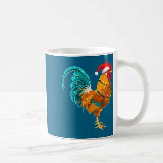 Funny Rooster Chicken Santa Christmas Lights Farme Koffiemok (Rechts)
