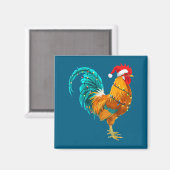 Funny Rooster Chicken Santa Christmas Lights Farme Magneet (Voorkant / Achterkant)