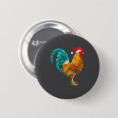 Funny Rooster Chicken Santa Christmas Lights Farme Ronde Button 5,7 Cm (Voorkant /achterkant)