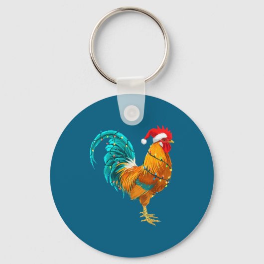 Funny Rooster Chicken Santa Christmas Lights Farme Sleutelhanger (Voorkant)