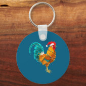 Funny Rooster Chicken Santa Christmas Lights Farme Sleutelhanger (Voorkant)
