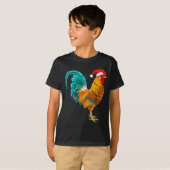 Funny Rooster Chicken Santa Christmas Lights Farme T-shirt (Voorkant volledig)