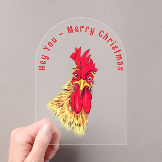 Funny Rooster Christmas Kaart - Aangepaste tekst Acryl Uitnodigingen (Insitu (Draagbaar))