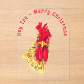 Funny Rooster Christmas Kaart - Aangepaste tekst Acryl Uitnodigingen (Voorkant)