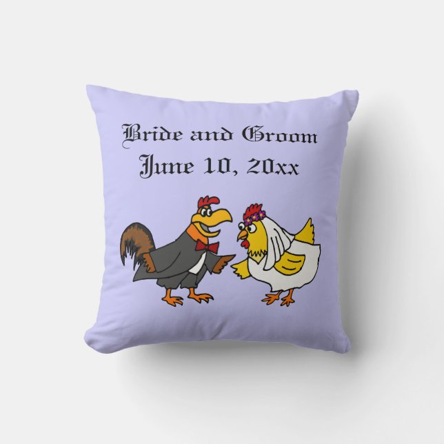 Funny Rooster Groom en Hen Bride Wedding Kussen (Voorkant)