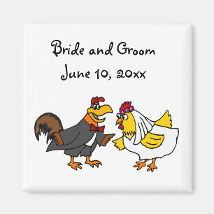 Funny Rooster Groom en Hen Bride Wedding Magneet