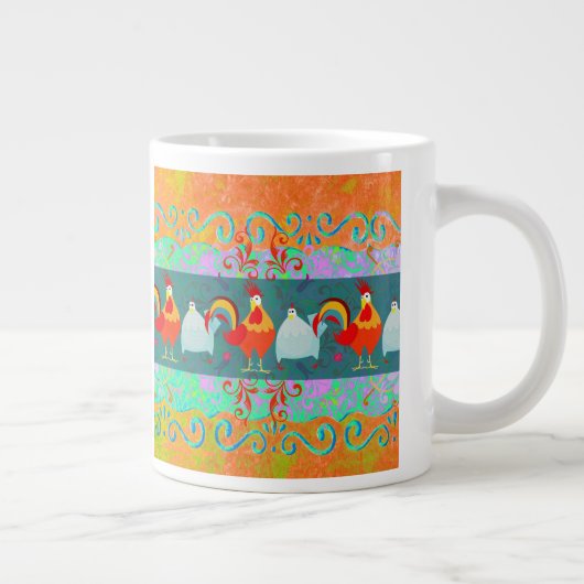 Funny Rooster Hen Funky Chicken Boerderij Animal G Grote Koffiekop (Rechts)