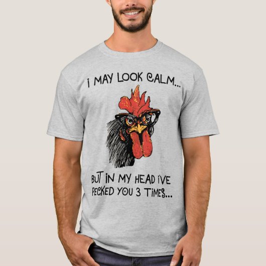 Funny Rooster/ik heb je drie keer geprikt T-shirt (Voorkant)