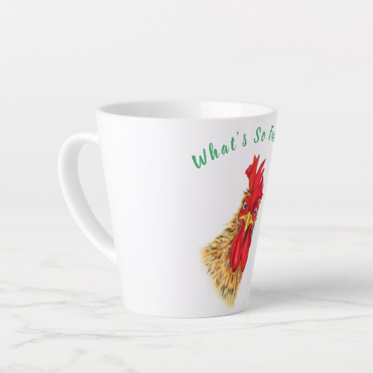 Funny Rooster Latte Mok - Aangepaste tekst (Linkerhoek)