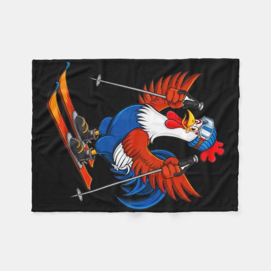 Funny Rooster Skiing Adventure Cartoon  Fleece Deken (Voorkant (Horizontaal))