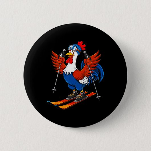 Funny Rooster Skiing Adventure Cartoon Ronde Button 5,7 Cm (Voorkant)