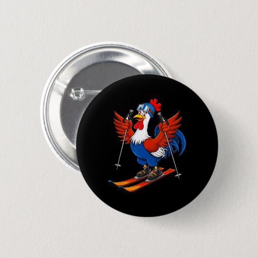 Funny Rooster Skiing Adventure Cartoon Ronde Button 5,7 Cm (Voorkant /achterkant)