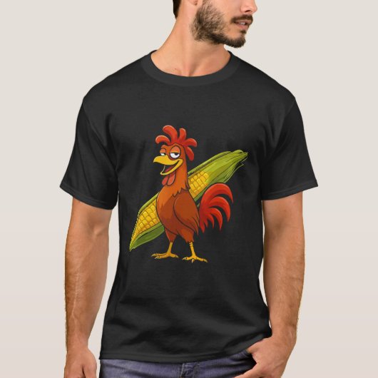 Funny Rooster With Corn Cob Thanksgiving Chicken F T-shirt (Voorkant)