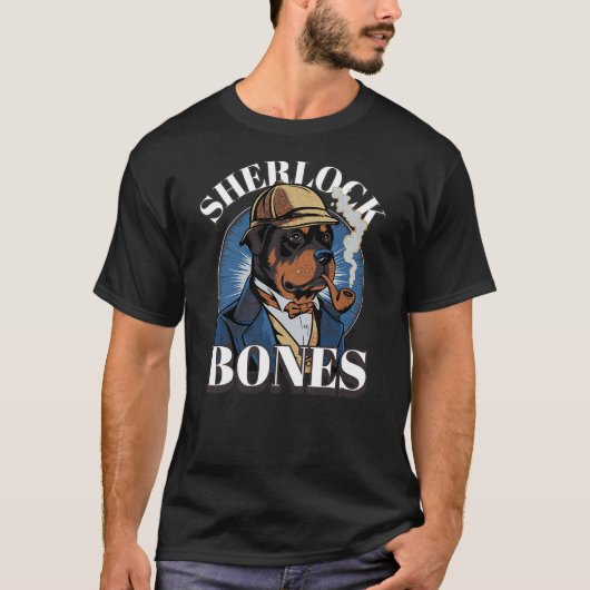 Funny Rottie Rottweiler Sherlock Bones Giant Dog M T-shirt (Voorkant)
