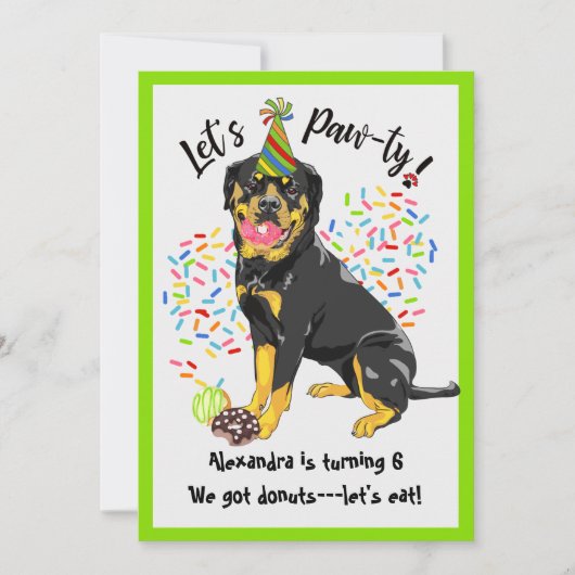 Funny Rottweiler Dog Donuts Birthday Party Kaart (Voorkant)