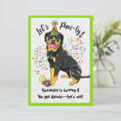 Funny Rottweiler Dog Donuts Birthday Party Kaart (Staand voorkant)
