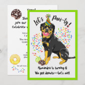 Funny Rottweiler Dog Donuts Birthday Party Kaart (Voorkant / Achterkant)