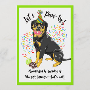 Funny Rottweiler Dog Donuts Birthday Party Kaart