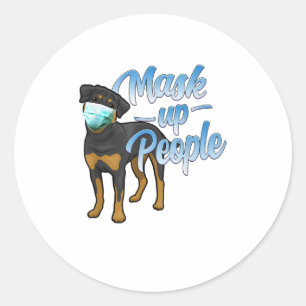 Funny Rottweiler Dog Draag Face Mask TShirt Ronde Sticker