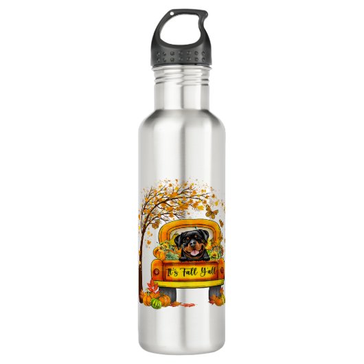 Funny Rottweiler Dog Pet Lover Herfst herfst Leafs Waterfles (Voorkant)